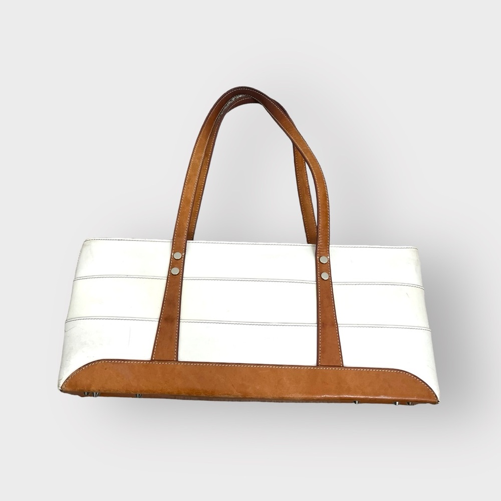 Maxx New York Cream and Tan Leather East West 90s Y2K Retro Shoulder Purse Bag - Picture 2 of 7